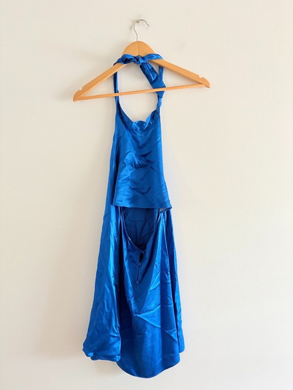 Zara Satin Effect Backless Mini Dress NWT High Neck Cobalt Blue Size Small - Picture 4 of 7